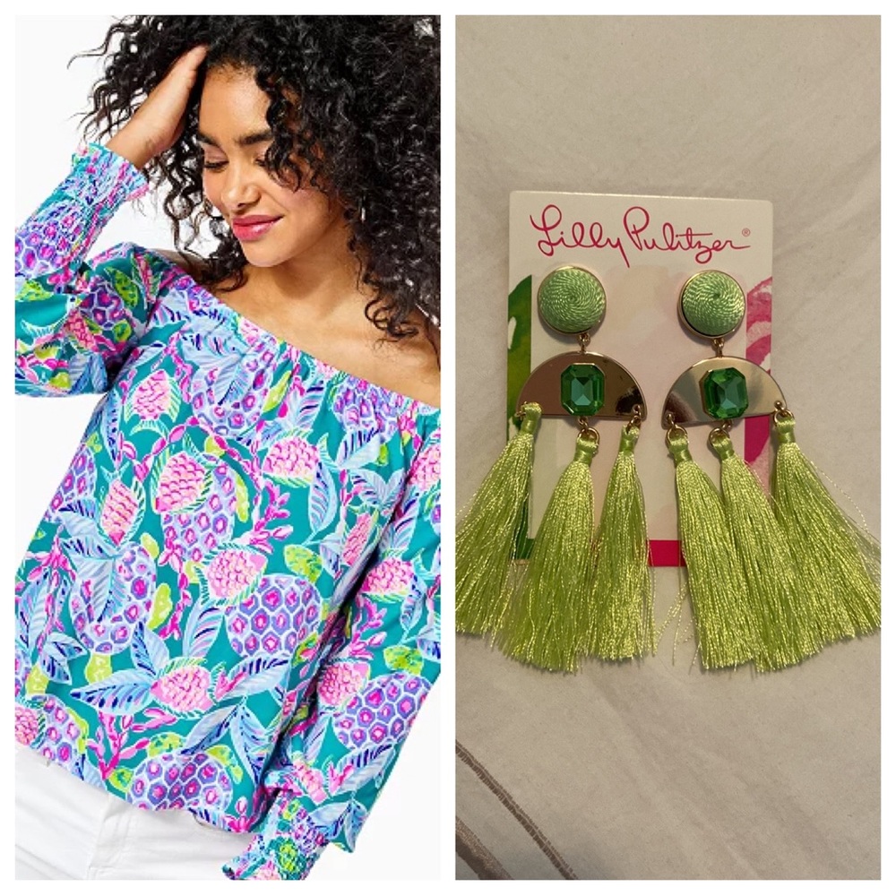 NWT set!! Lilly Pulitzer Lana off-the-shoulder top with FREE earrings